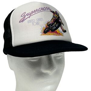 Vintage 80s Supercross Tour Trucker Hat Cap SX Motorcycle Biker Snapback Black